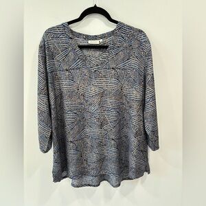 Masai Women’s Abstract Print V-Neck Tunic Top Large 100% Viscose Artsy
